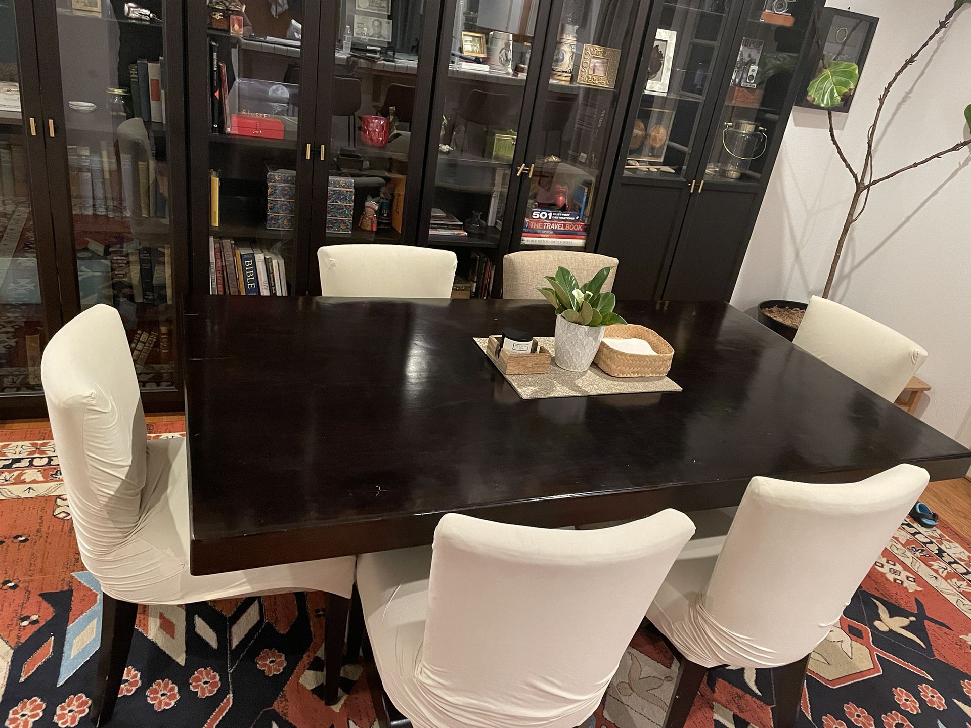 Dark Wood Dining Table w/ 6 Chairs 