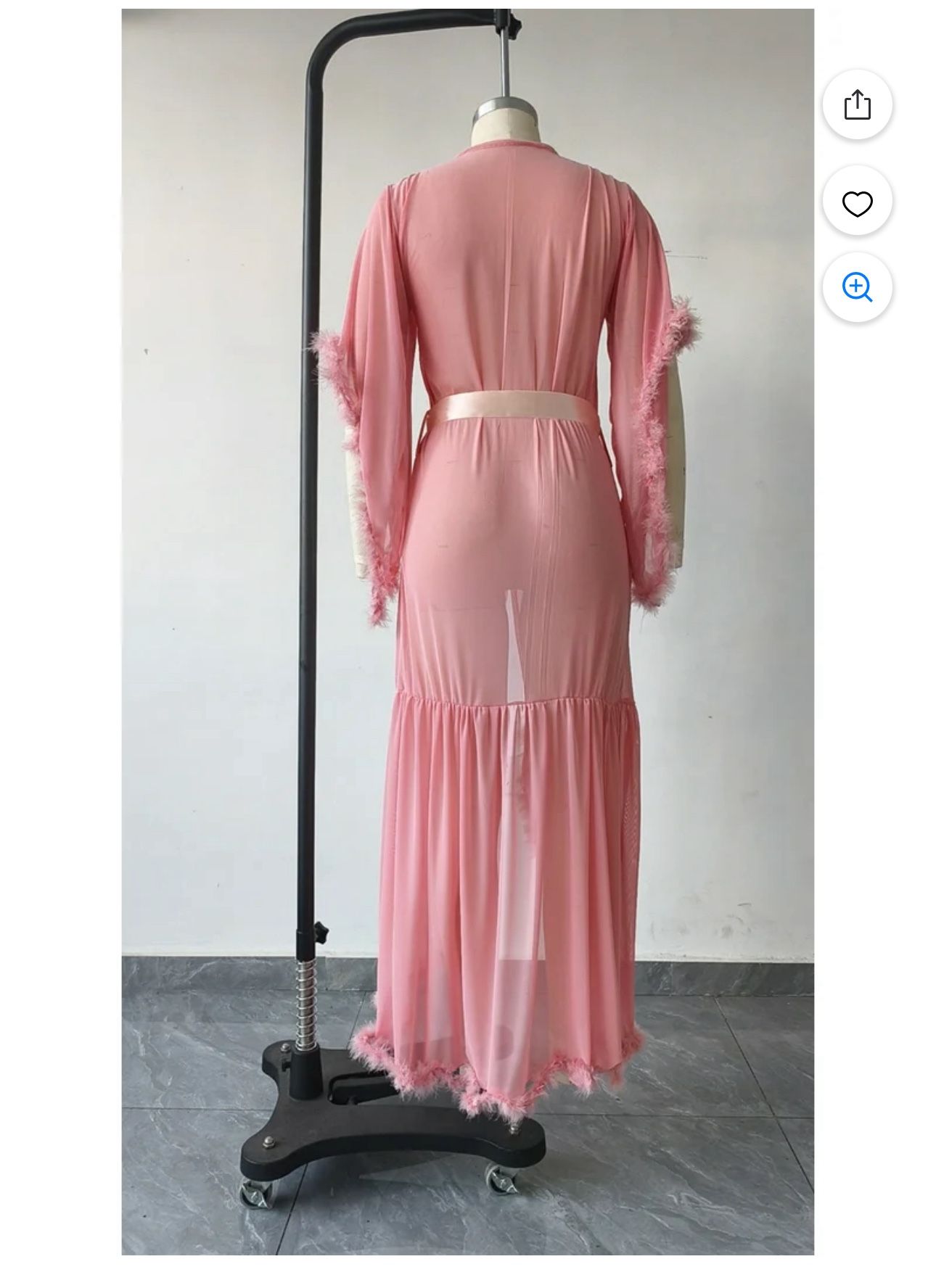 Sexy Illusion Feather Flare Sleeve Long Bathrobe Nightgown Babydoll Sleepwear