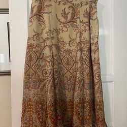 Coldwater Creek Cream and Brown Paisley A-Line Skirt (size Medium)