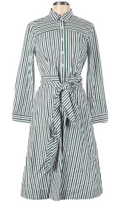 J. Crew Tie-Waist Shirt Dress In Navy Alpine Stipe Button Down With Belt Size 2