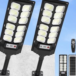 Pack Solar Street Lights Outdoor Waterproof 6500K 13000LM LED Solar Flood Lights Dusk to Dawn Parking Lot Light with Motion Sensor and Remote Control 