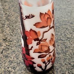 Emile Galle signed Glass Flower Vase Orange brown Home Decor Antique Handmade Paris 