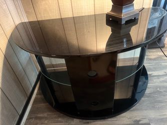 Black Glass Round TV Stand with Shelves