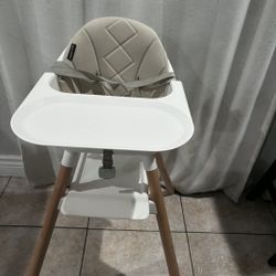 Baby High Chair for Infants & Toddlers – White & Wood, Convertible 4-in-1