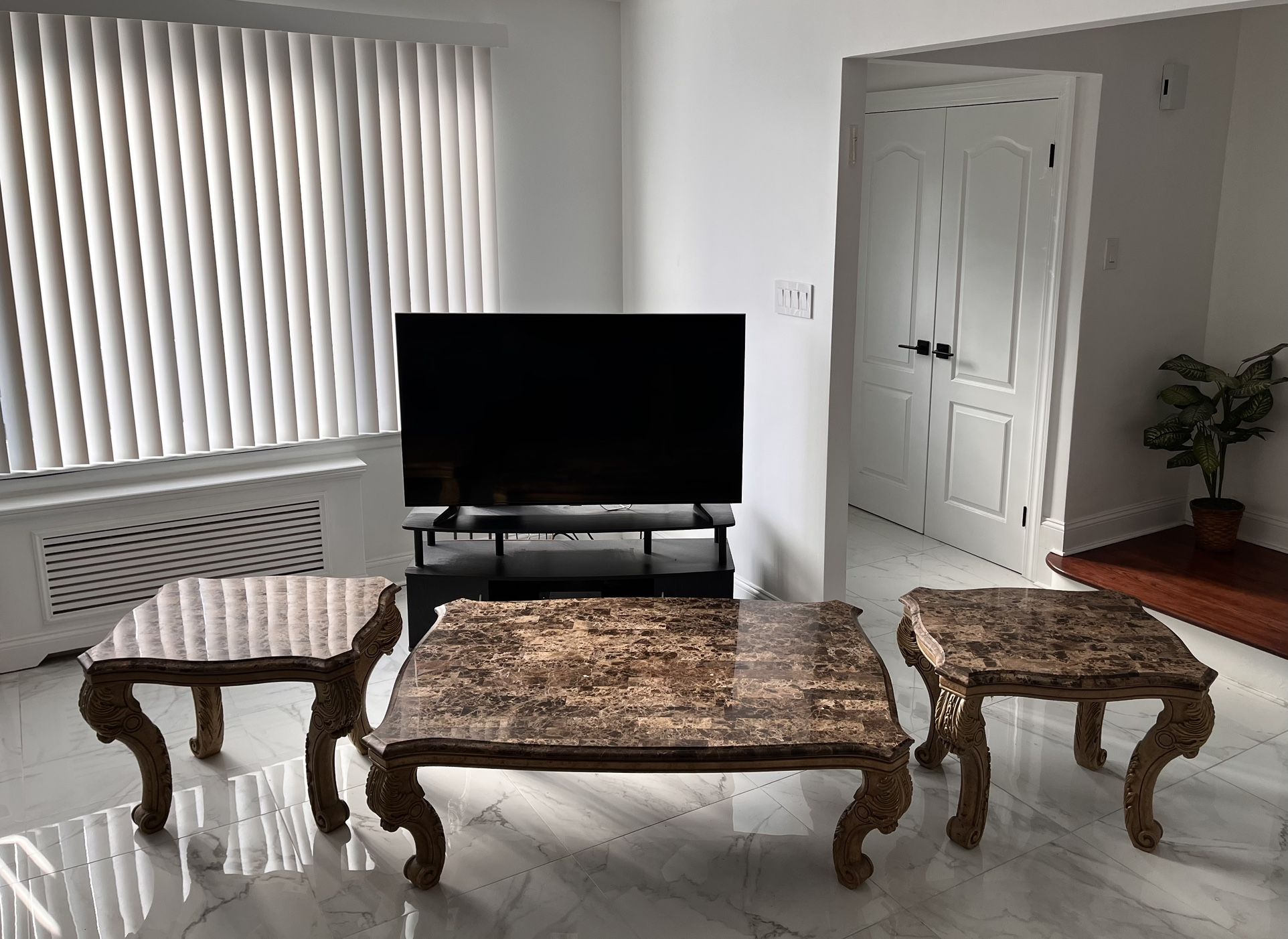 Solid Marble Coffee Table With Two End Marble Tables