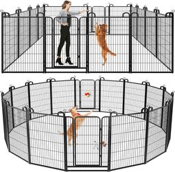 Dog Playpen Outdoor 16 Piece Panels Heavy Duty Dog Fence 47" Anti-Rust with Doors Portable for RV Camping Yard, Total 36FT, 103 Sq.ft, Snowy Black 【A