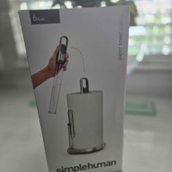 Simplehuman Standing Paper Towel Holder with Spray Pump, Brushed Stainless Steel.