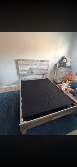 Full size bed frame with nightstand and dresser