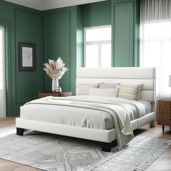 King Size Platform Bed Frame with Velvet Upholstered Headboard and Wooden Slats Support, Fully Upholstered Mattress Foundation/No Box Spring Needed/Ea