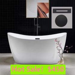 Freestanding White/Black Acylic Soaking Bathtub with Drain and Overflow