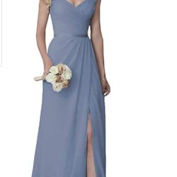 Dusty Blue Off The Shoulder Evening Dress