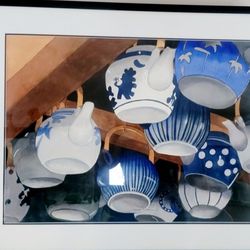 Beautiful original watercolor  painting 
" Tea Pots at Tsukiji" by Susan O' Connor