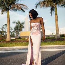 Holly Pink Crystallized Corset High Slit Satin Gown