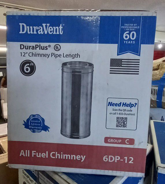 DuraVent DuraPlus 6 in. x 12 in. Triple-Wall Chimney Stove Pipe