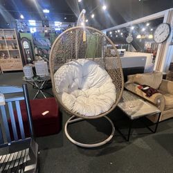 Hanging wicker Swing Chair w/ cushion & base - SKU: J2D18G