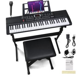 NEW IN BOX -Ktaxon 61-Key Electric Keyboard Piano Kit with Headphones, Microphone, Music Stand, Power Adapter, Stand, Bench, and Manual (Black)