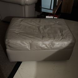 Beige Leather Chair & Ottoman
