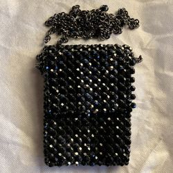 Black Beaded Evening Bag – Vintage Glam Purse with Chain Strap