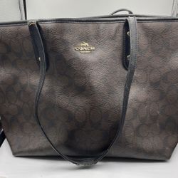 Coach Brown Signature Tote Bag with Leather Straps