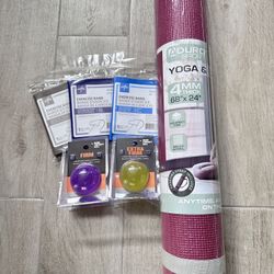 (NEW) Yoga Mat/Bands/Hand Therapy Balls Fitness Set