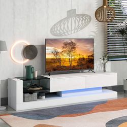 70” White High Gloss Modern Minimalist  TV / Media Stand w/ LED Ambient Lighting & Storage [NEW IN BOX] **Retails for $459 ^Assembly Required^ 