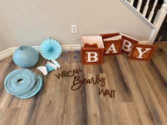 Baby shower decor We Can Bearly Wait blue and brown