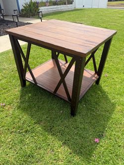 Rustic industrial wood and iron end table