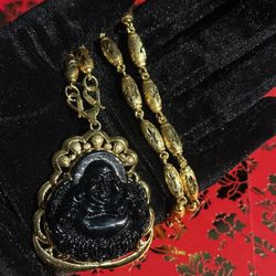 24K Gold PLATED Buddha Necklace (Black)