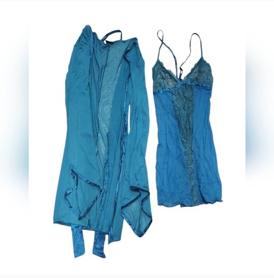 Vintage Fredericks Of Hollywood Size Medium Blue Lingerie Set with Lace Details