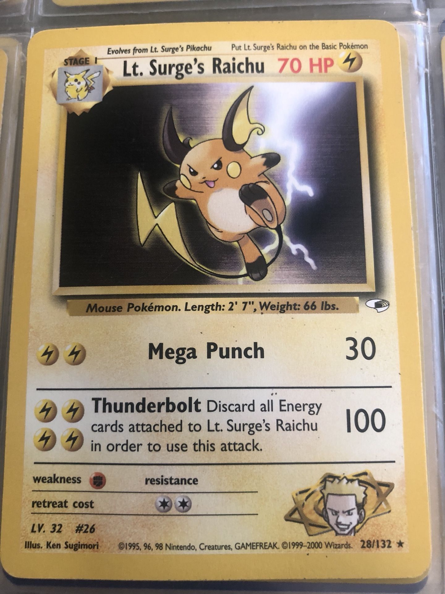 Pokemon Card - Lt. Surge's Raichu - Gym Heroes 28/132 - Non-holo Rare NM