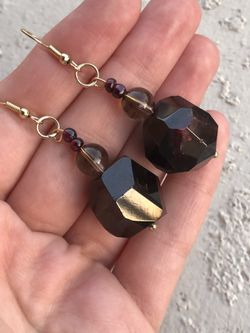 Garnet and smokey quartz crystal earrings