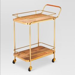 2-Tier Gold Metal and Wood Bar Cart