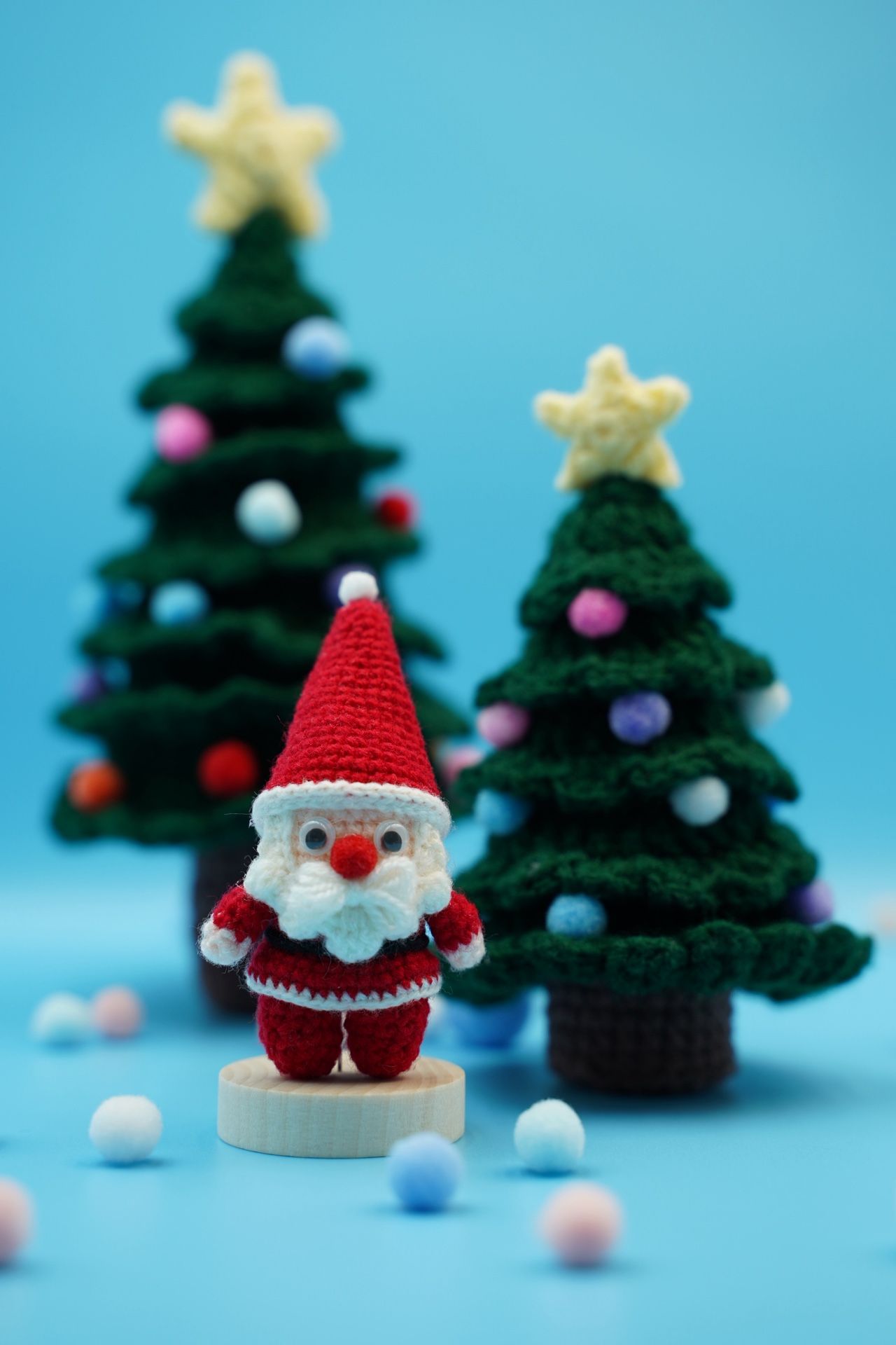 Handmade Crochet Santa and Two Christmas Tree