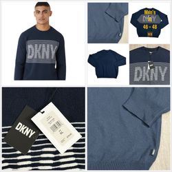 Men's DKNY XL 46 - 48 Crewneck Sweater Navy Blue Logo Lorimer Long Sleeve NWT