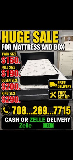 Huge sale for Mattress And Box brand  new Twin size #mattress and box 150.$ full 190$ Queen 200$ king 290$. free delivery free set up 708….289…7715… c