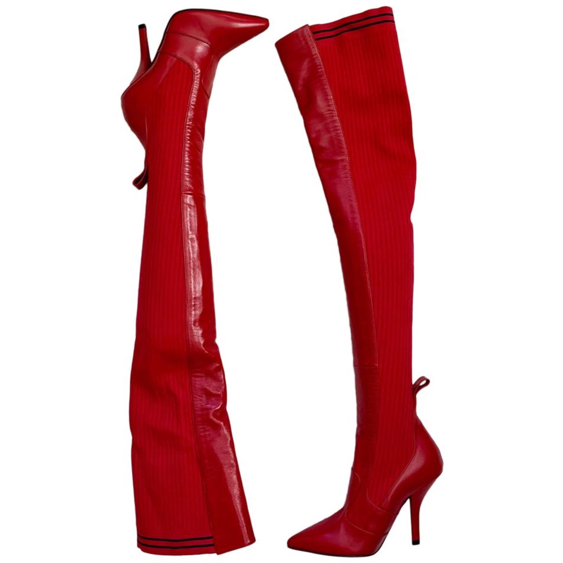 FENDI Red Leather Cuissard Thigh High Boots! Authentic!!