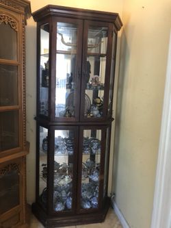 Beautiful antique wooded mirrored cabinet china glass case bookshelf shelves