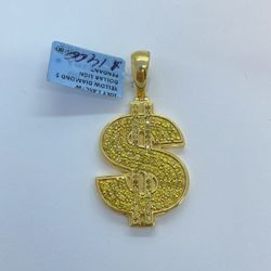 New 10k Solid Gold Dollar Sign Pendant 