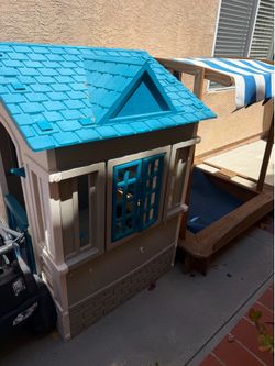 Kids Outdoor Playhouse with Sandbox & Canopy – Great Condition