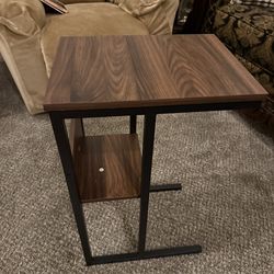 C shaped end table brown and black