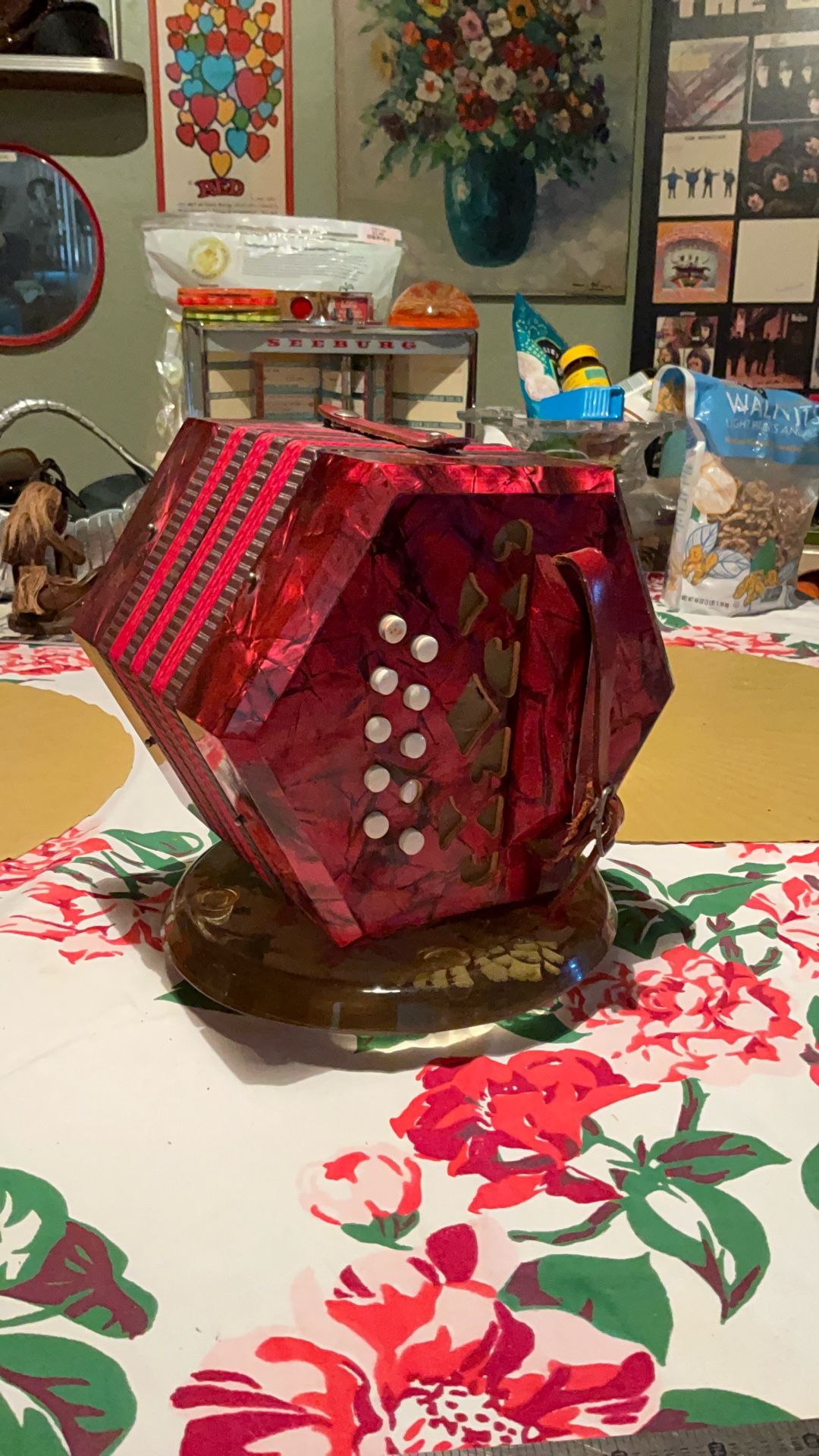 Vintage Concertina /   Accordion Red Pearl Cellulose 
