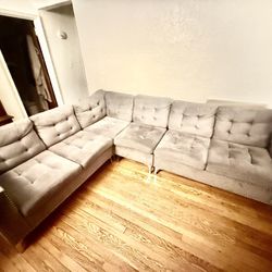 L Shaped Gray Suede Sofa