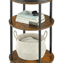 Small Round Side Table with Tray Top (Patented Design), 11.8" Narrow End Table for Small Spaces, 3-Tier Industrial Nightstand, Original Rustic Accent 