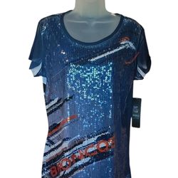 NFL Adult Womens Sequin Broncos Tee LARGE