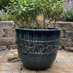 Elegant Blue/Green Ceramic Planter w/ embossed detail