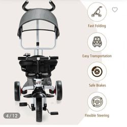 4-in-1 Kids Baby Stroller Tricycle Detachable Learning Toy Bike-Gray . New still in Box. $95  firm price Only Pick up
