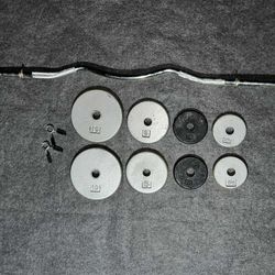 Hollow (1”Standard) Curl Bar w/ Spring Collars & 40Lbs Total Metal Weights
