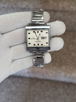 Buler Square Meteor Automatic Dial Aging Day date TV Shape Swiss Watch Mens rare
