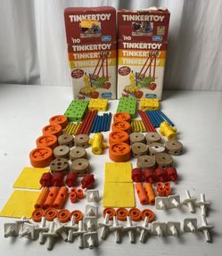 Vintage Toys Set of 2 Tinkertoy Boxes Set #110 Original Boxes 112 Pieces (Rare Collectors Items)