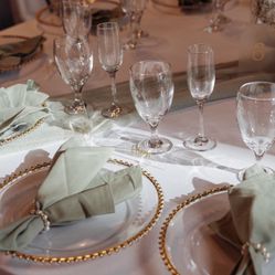 Charger Plates, Champagne Glass, Water Goblets 